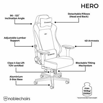 noblechairs Hero Gaming Stuhl, Bürostuhl Ergonomisch, Schreibtischstuhl, Gaming Chair Pc, Gaming Sessel, Chefsessel Bürostuhl, Pc Stuhl, 150 kg Belastbarkeit, Hero ENCE Edition - 7