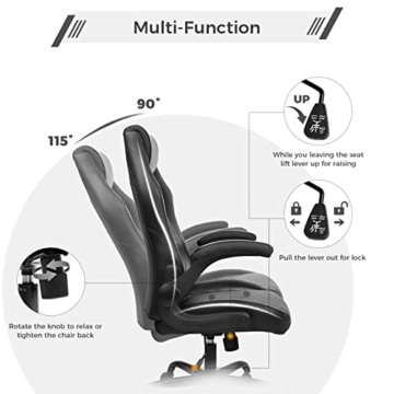 BASETBL Bürostuhl ergonomisch 150kg mit klappbaren armlehnen, Gaming PC Stuhl mit breite sitzfläche, Chefsessel, Drehstuhl mit hoher Rückenlehne und Hochklappbarer Rollen - 3