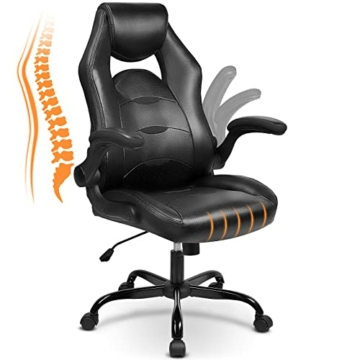BASETBL Bürostuhl ergonomisch 150kg mit klappbaren armlehnen, Gaming PC Stuhl mit breite sitzfläche, Chefsessel, Drehstuhl mit hoher Rückenlehne und Hochklappbarer Rollen - 1