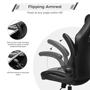 BASETBL Bürostuhl ergonomisch 150kg mit klappbaren armlehnen, Gaming PC Stuhl mit breite sitzfläche, Chefsessel, Drehstuhl mit hoher Rückenlehne und Hochklappbarer Rollen - 5