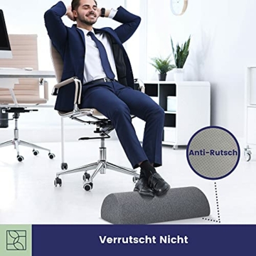 Bequeme Fußstütze Schreibtisch, Büro - Ergonomischer Fußhocker gepolstert aus Festem Memory Foam, Weichem OEKO-TEX Bezug - Perfekte Fußbank, Fußablage, Schemel - Premium Fußkissen by DYNMC YOU - Grau - 3