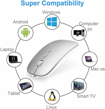 Bluetooth-Maus kompatibel mit Mac/iPad/iPhone (iOS13.1.2 und höher)/Android PC/Computer, wiederaufladbar, geräuschlos, Mini-Maus für Windows/Linux/Mac, 3 DPI Einstellbares Bluetooth 4.0 + 2.4G - 6