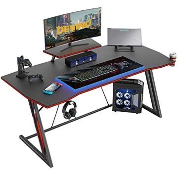 DESINO Gaming Tisch 100 x 60 cm, Ergonomic Gamer Schreibtisch klein Mit Getränkehalter und Kopfhörerhaken, Ultradesk PC Computertisch,schwarz - 1