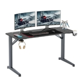 DlandHome Gaming Schreibtisch Ergonomischer Gaming Tisch 114x60x75cm Gaming Desk mit Kopfhörer-Hakenhalter, Getränkehalter & Kabel-Management,Schwarz - 1