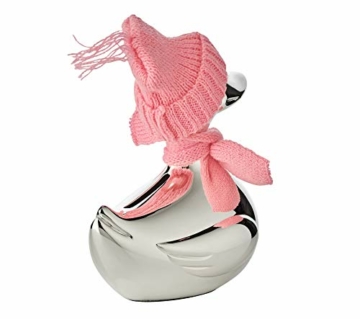 EDZARD Spardose Ente, Sparbüchse mit Schal und Mütze in rosa und hellblau, edel versilbert und anlaufgeschützt, Höhe 13 cm, - 2