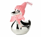 EDZARD Spardose Ente, Sparbüchse mit Schal und Mütze in rosa und hellblau, edel versilbert und anlaufgeschützt, Höhe 13 cm, - 1
