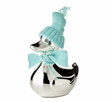 EDZARD Spardose Ente, Sparbüchse mit Schal und Mütze in rosa und hellblau, edel versilbert und anlaufgeschützt, Höhe 13 cm, - 3