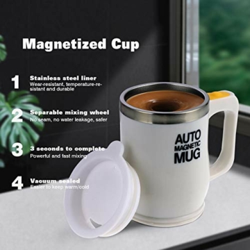 Elektrischer selbstrührender Kaffeebecher aus Edelstahl, automatische magnetische Tasse, Lebensmittelqualität, selbstmischende Tasse Kaffeetasse (Weiß, 400 ml ) - 3