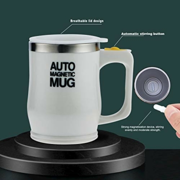 Elektrischer selbstrührender Kaffeebecher aus Edelstahl, automatische magnetische Tasse, Lebensmittelqualität, selbstmischende Tasse Kaffeetasse (Weiß, 400 ml ) - 5