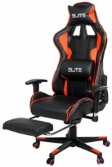 ELITE Gaming Stuhl Crosshair mit Fußstütze - Ergonomischer Bürostuhl - Schreibtischstuhl - Chefsessel - Sessel - Racing Gaming-Stuhl - Gamingstuhl - Drehstuhl - Chair - Kunstleder (Schwarz/Rot) - 1