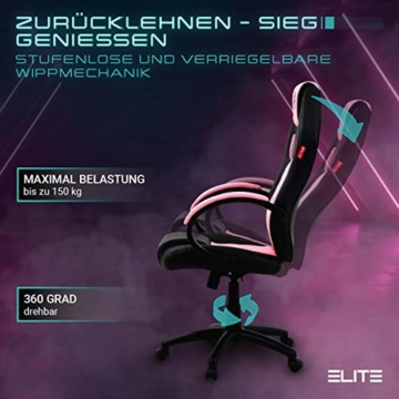 ELITE Gaming Stuhl MG100 EXODUS - Ergonomischer Bürostuhl - Schreibtischstuhl - Chefsessel - Sessel - Racing Gaming-Stuhl - Gamingstuhl - Drehstuhl - Chair - Kunstleder Sportsitz (Schwarz/Pink/Weiß) - 3