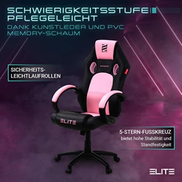 ELITE Gaming Stuhl MG100 EXODUS - Ergonomischer Bürostuhl - Schreibtischstuhl - Chefsessel - Sessel - Racing Gaming-Stuhl - Gamingstuhl - Drehstuhl - Chair - Kunstleder Sportsitz (Schwarz/Pink/Weiß) - 4