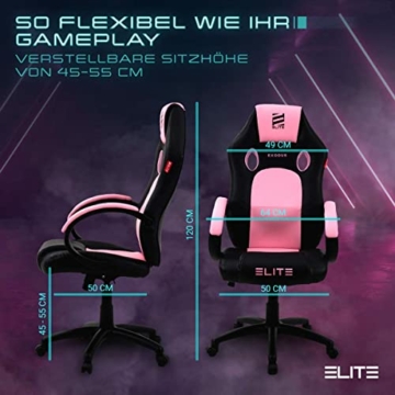 ELITE Gaming Stuhl MG100 EXODUS - Ergonomischer Bürostuhl - Schreibtischstuhl - Chefsessel - Sessel - Racing Gaming-Stuhl - Gamingstuhl - Drehstuhl - Chair - Kunstleder Sportsitz (Schwarz/Pink/Weiß) - 6