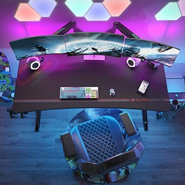 EUREKA ERGONOMIC Gaming Tisch Groß P60 Gaming Schreibtisch 152 * 70cm Gamer Tisch mit Getränkehalter und Kopfhörerhalter USB-Ladegerät Schwarz - 3