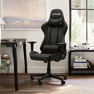 Homall Gaming Stuhl Bürostuhl Zocker Stuhl Ergonomischer Gamer Stuhl PC-Stuhl Racing Computerstuhl Höhenverstellbarer Schreibtischstuhl (Schwarz) - 2