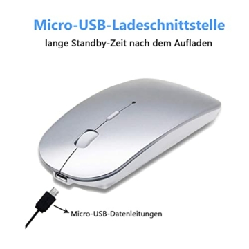 Kabellose Bluetooth Maus für MacBook Pro/Air/Mac/iPad/Laptop/Desktop/Mac/PC/Computer/Telefon - Tragbare schlanke, leise Büromäuse mit USB-C-Adapter 2,4 GHz -Mäuse Kabellos (Silber) - 3