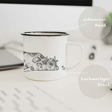 Ligarti Emaille Tasse (leicht & robust) | Camping Becher handveredelt in Deutschland | Trinkbecher für Kinder, Kaffeetasse, Emaillebecher | Bauernhof | (Rita, 300ml) - 4