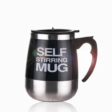 Mengshen Die selbstrührende Tasse Lazy Mug Grande Self Stirring Coffee Cup Becher Electric Stainless Steel Automatic Mixing, Best for Morning Travel Home Office, 450ml/15.2oz, A006A Black - 2