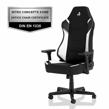 NITRO CONCEPTS X1000 Gaming Stuhl Bürostuhl Ergonomisch Schreibtischstuhl Drehstuhl mit Rollen Gaming Sessel Gaming Chair Pc Stoffbezug Belastbarkeit 135 Kilogramm - Schwarz/Weiß - 4