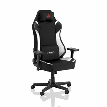 NITRO CONCEPTS X1000 Gaming Stuhl Bürostuhl Ergonomisch Schreibtischstuhl Drehstuhl mit Rollen Gaming Sessel Gaming Chair Pc Stoffbezug Belastbarkeit 135 Kilogramm - Schwarz/Weiß - 1