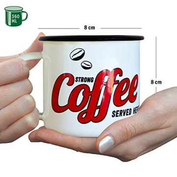 Nostalgic-Art, Retro Emaille-Tasse, Strong Coffee Served Here – Geschenk-Idee für Kaffee-Liebhaber, Camping-Becher, Vintage Design, 360 ml - 2