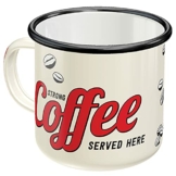 Nostalgic-Art, Retro Emaille-Tasse, Strong Coffee Served Here – Geschenk-Idee für Kaffee-Liebhaber, Camping-Becher, Vintage Design, 360 ml - 1