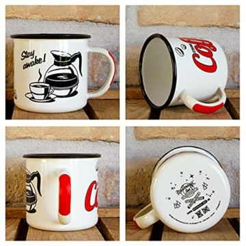 Nostalgic-Art, Retro Emaille-Tasse, Strong Coffee Served Here – Geschenk-Idee für Kaffee-Liebhaber, Camping-Becher, Vintage Design, 360 ml - 4
