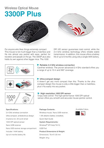 Rapoo 3300P Plus kabellose Maus, Funkmaus, 2.4 GHz Wireless ohne Kabel, kompakt, USB, 1000 DPI, kompakt, schwarz - 3