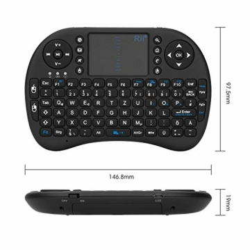 Rii i8 Mini Tastatur Wireless, Smart TV Tastatur, Kabellos Tastatur mit Touchpad, Mini Keyboard für Smart TV Fernbedienung/PC/PAD/Xbox 360/ PS3/Google Android TV Box/HTPC/IPTV (De Layout) - 3