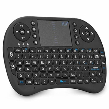 Rii i8 Mini Tastatur Wireless, Smart TV Tastatur, Kabellos Tastatur mit Touchpad, Mini Keyboard für Smart TV Fernbedienung/PC/PAD/Xbox 360/ PS3/Google Android TV Box/HTPC/IPTV (De Layout) - 1