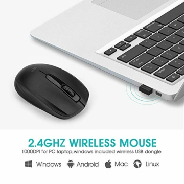Rii Maus kabellos, 2.4G Funkmaus mit USB Empfänger(befindet Sich im Akkufach auf der Rückseite der Maus) 1000 DPI Für Links und Rechtshänder, PC/Laptop/Windows, Schwarz - 2