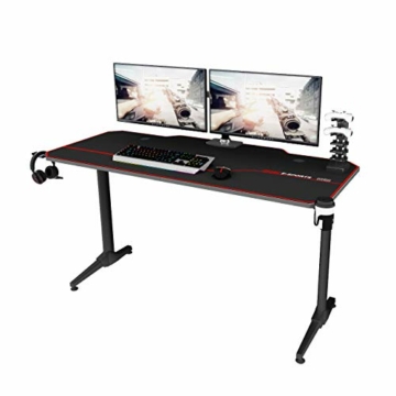 sogesfurniture Gaming Tisch 140cm Gaming Schreibtisch, Gamer Computertisch PC Tisch mit Großer Mausunterlage, Getränkehalter, Kopfhörerhaken, ST-Eagle-1400BK-BH - 1