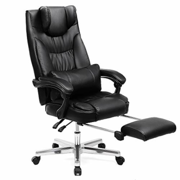 SONGMICS Erstellt, Luxus Bürostuhl mit klappbarer Kopfstütze ausziehbarer Fußablage Extra großer orthopädischer Chefsessel ergonomischer Gaming Stuhl schwarz OBG75B, Lederimitat, 91,4 x 66,4 x 37,4 cm - 1
