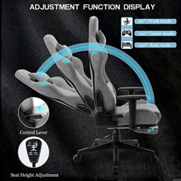 symino Gaming Stuhl Ergonomischer Bürostuhl Racing Stil Schreibtisch Stuhl mit 3D Armlehne, Vintage Style PU Leder PC Stuhl mit Fußstützen（Grau） - 4