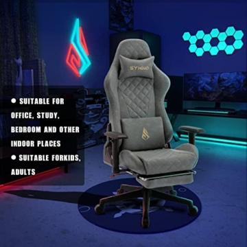 symino Gaming Stuhl Ergonomischer Bürostuhl Racing Stil Schreibtisch Stuhl mit 3D Armlehne, Vintage Style PU Leder PC Stuhl mit Fußstützen（Grau） - 6