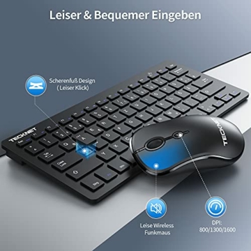 TECKNET Kabelloses Tastatur Maus Set, Deutsch QWERTZ Layout, 2.4 GHz Funk Mini Tastatur Mouse, 15m Reichweite Wireless Verbindung, Wireless Leise Funktastatur mit Maus für PC, Laptop, Smart TV - 3