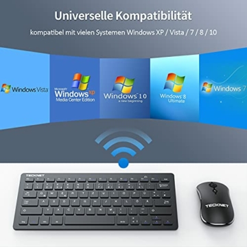 TECKNET Kabelloses Tastatur Maus Set, Deutsch QWERTZ Layout, 2.4 GHz Funk Mini Tastatur Mouse, 15m Reichweite Wireless Verbindung, Wireless Leise Funktastatur mit Maus für PC, Laptop, Smart TV - 7
