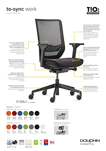 Trendoffice to-sync pro, ergonomischer Bürostuhl, mit Armlehnen, modernes Design, Homeoffice, umweltzertifiziert, by Dauphin (Black, Netz-Rückenlehne) - 4