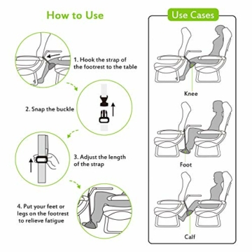 UBAYEE Flugzeug Fußstütze, Tragbare Fussstütze, Faltbare Carry-on Fuß Hängematte für Reise, Auto und Büro (Schwarz) - 6