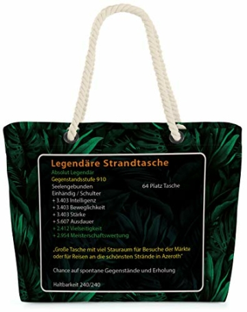 VOID XXL Legendäre Strandtasche Shopper Tasche 58x38x16cm 23L Beach Bag Wow mythisch Spieler Gamer Game, Kissen Farbe:Grün - 1
