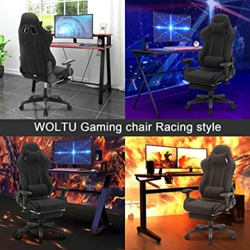 WOLTU® Racing Stuhl BS21sz Gaming Stuhl Bürostuhl Schreibtischstuhl Sportsitz mit Kopfstütze und Lendenkissen, Armlehne verstellbar, mit Fußstütze, Stoffbezug, höhenverstellbar, Schwarz - 3