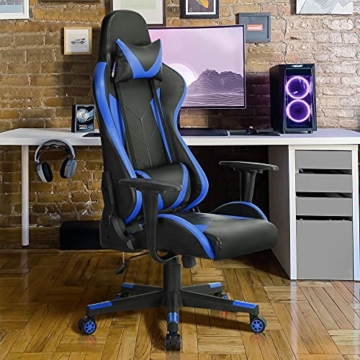 Yaheetech Gaming Stuhl, Racing Stuhl, Bürostuhl, ergonomischer Schreibtischstuhl, Drehstuhl Höhenverstellbare Chefsessel mit verstellbare Kopfstütze, Lendenstütze, PC Stuhl 150 kg belastbarkeit - 2