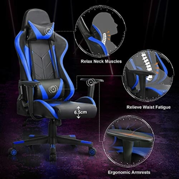 Yaheetech Gaming Stuhl, Racing Stuhl, Bürostuhl, ergonomischer Schreibtischstuhl, Drehstuhl Höhenverstellbare Chefsessel mit verstellbare Kopfstütze, Lendenstütze, PC Stuhl 150 kg belastbarkeit - 6