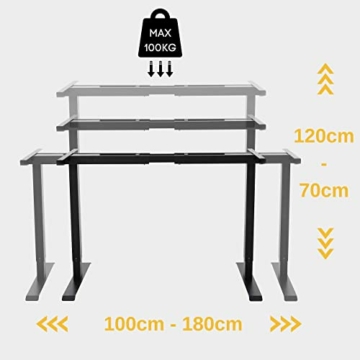 ALLDREI höhenverstellbarer Schreibtisch elektrisch stufenlos höhenverstellbarer Tisch Mit 4 Speicher-Steuerung, 2 Motoren, 2-Fach-Teleskop (Schwarz) - 3