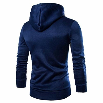 Dressin Schräger Reißverschluss Herren Kapuzenpullover Hoher Kragen Zip Hoodie Patchwork Sweatshirt Pullover mit Kordelzug Slim Fit Kapuzenpulli Sportjacke Outdoorjacke - 2