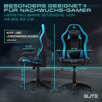 ELITE Pulse - Gaming Stuhl für Kinder - Kunstleder - Ergonomisch - Racer - Drehstuhl - Chair - Bürostuhl - Schreibtischstuhl - Gamer-Design (Schwarz/Blau) - 6