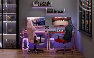 IntimaTe WM Heart Gaming Tisch 110cm, Ergonomischer Computertisch, Schreibtisch mit Tischplatte aus Kohlefaser, Drehbarer Headsethalter, Griffhalter und Getränkehalter (Pink) - 2