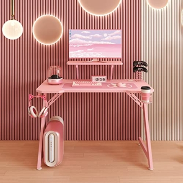 IntimaTe WM Heart Gaming Tisch 110cm, Ergonomischer Computertisch, Schreibtisch mit Tischplatte aus Kohlefaser, Drehbarer Headsethalter, Griffhalter und Getränkehalter (Pink) - 3