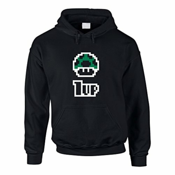 shirtdepartment Hoodie Super Mario Toad 1UP Kapuzenpullover Luigi Sweater Game, 4XL, schwarz - 3