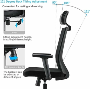 SIHOO Bürostuhl, ergonomischer Schreibtischstuhl, Drehstuhl mit hoher Rückenlehne, Lordosenstütze, verstellbare PU-Kopfstütze, Armlehnen- und Wippenfunktion, Home-Office-Stuhl aus Mesh (schwarz) - 3